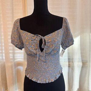 Floral Blue Smocked Women's Top